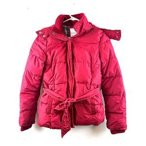 Y2K Vintage Aeropostale Jacket Faux Fur Hood Puffer Red Preppy Womens Small